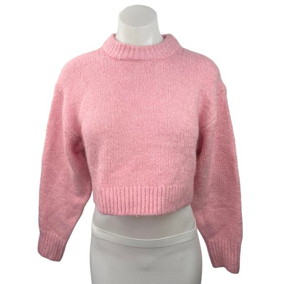 H&M Pink Wool Blend Crew Neck Long Sleeve Knit Cropped Pullover Sweater Size S - Picture 1 of 4